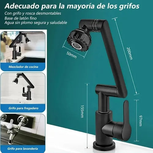 Llave monomando 180° de cocina en uso